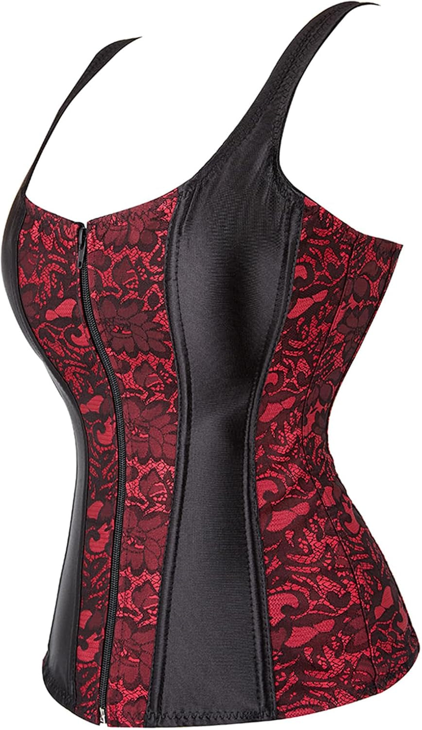 Women Sexy Boned Lace up Corsets and Strap Bustiers Top Overbust Shaper